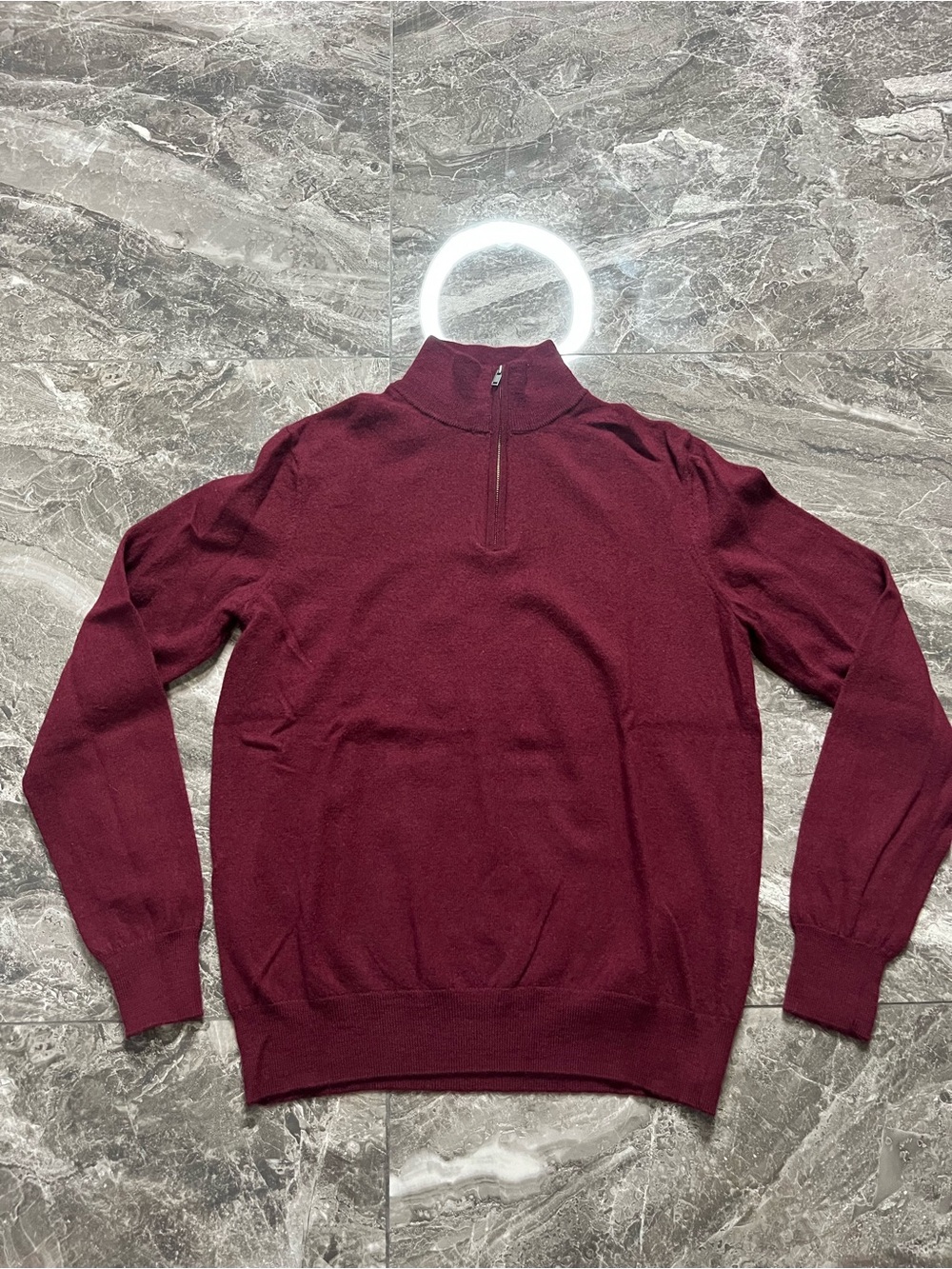 Christian Lacroix Mens Medium 1/4 Zip Sweater Extra Fine Merino Wool Burgundy